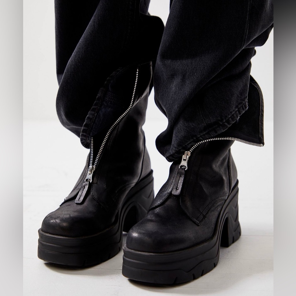 Free People Myles Front Zip Platform Leather Boots 6.5